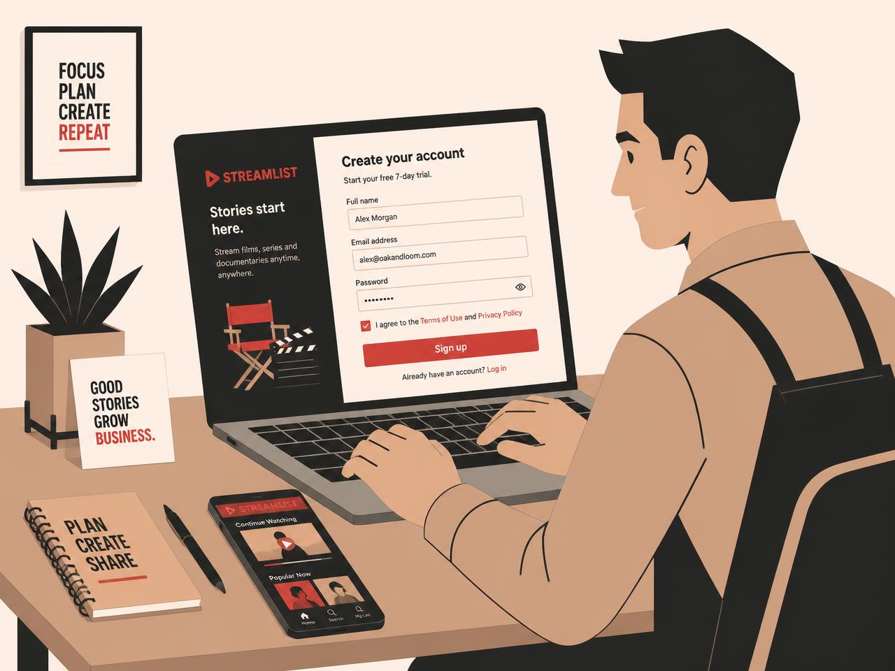 A business owner signing up and onboarding onto a custom streaming app built by Wve Labs
